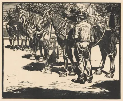 Ridhästar på en öppen plats av Johannes Josephus Aarts