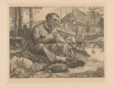Rustende man vid bondgård av Johannes Josephus Aarts