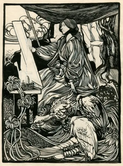 Målare i arbete vid havet, fåglar av Johannes Josephus Aarts