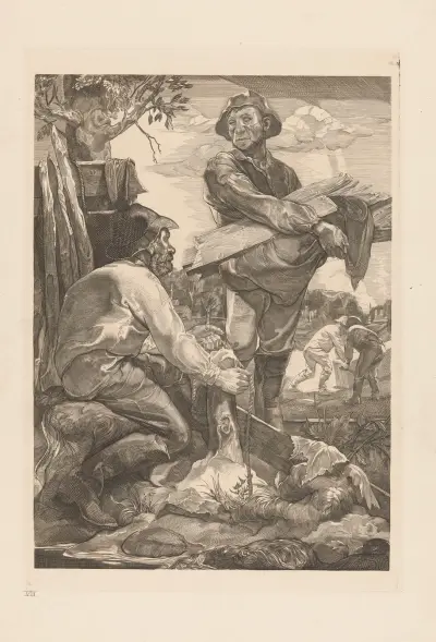 Två arbetare med rep och plankor av Johannes Josephus Aarts