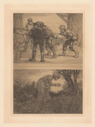 Två framställningar med mänskliga figurer av Johannes Josephus Aarts