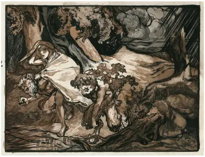 Två fauner och en pojke på flykt undan stormen av Johannes Josephus Aarts
