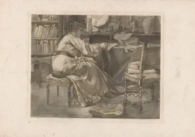 Kvinna och katt i ateljé av Johannes Josephus Aarts