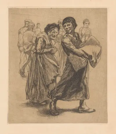 Kvinna med säck och kvinna med krokig hållning av Johannes Josephus Aarts