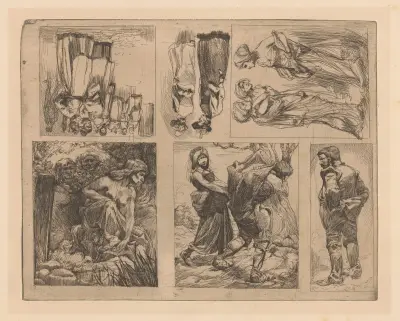 Sju kompositioner med mänskliga figurer av Johannes Josephus Aarts