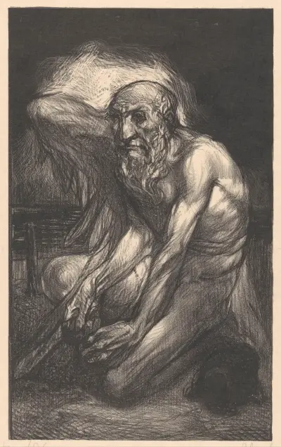 Sittande skäggig man med vingar av Johannes Josephus Aarts