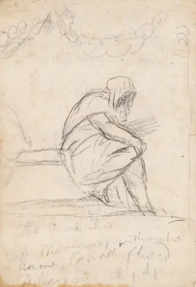 Kapuschongklädd figur sittande av Sir Joshua Reynolds