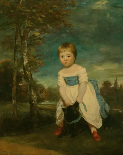 Porträtt av unge William Cavendish, stående över en svart hund, i landskap av Sir Joshua Reynolds