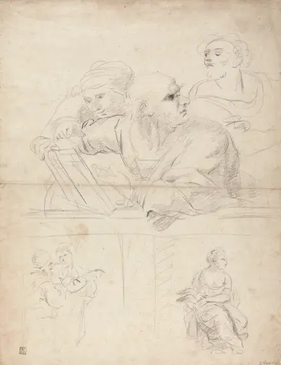 Blad med figurstudier från Rafaels Disputation av Sir Joshua Reynolds