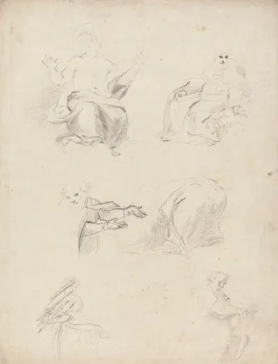 Blad med figurstudier efter Rafaels Disputation av Sir Joshua Reynolds