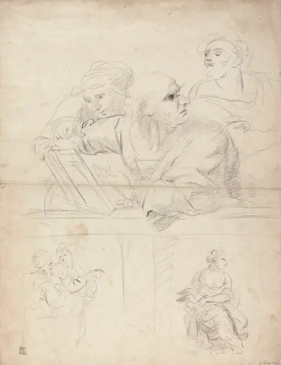 Sheet of Figure Studies from Raphael’s Disputation. av Sir Joshua Reynolds