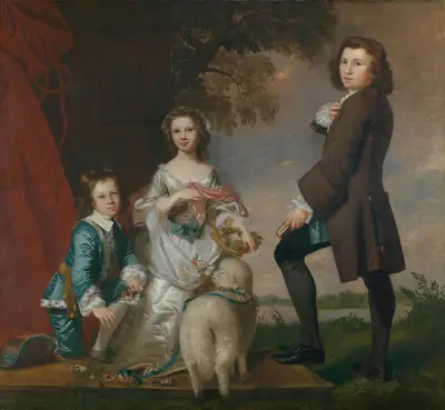 Thomas (1740–1825) och Martha Neate (1741–efter 1795) med sin lärare Thomas Needham av Sir Joshua Reynolds