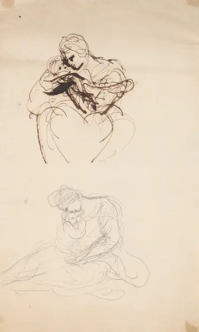 Två skisser av kvinna och spädbarn av Sir Joshua Reynolds