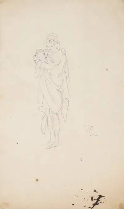 Woman Holding Dog av Sir Joshua Reynolds