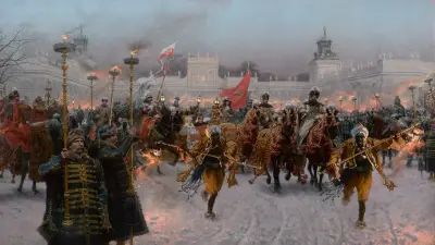Departure of John III Sobieski and Marysieńka Sobieska from Wilanów av Jozef Brandt