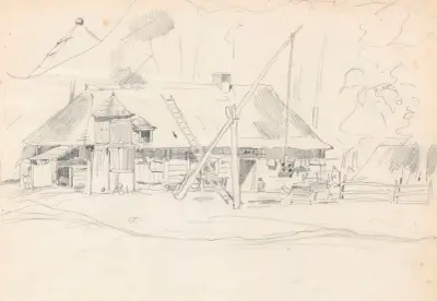 Farm with a crane av Jozef Brandt