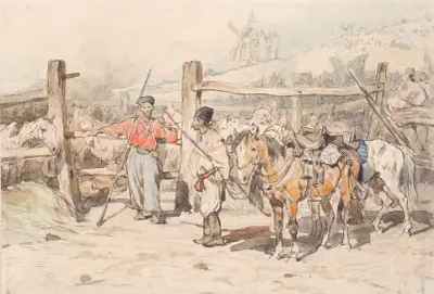 Horse herd watchers in Balta av Jozef Brandt