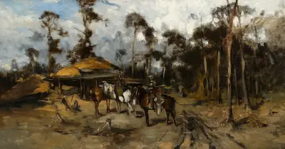 Ryttare i skogen, skiss av Jozef Brandt
