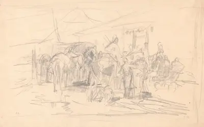 In front of the inn av Jozef Brandt