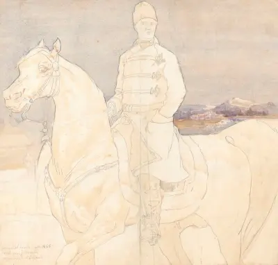 Portrait of Stanisław Lessel on horseback av Jozef Brandt