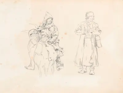 Rider and peasant, studies for the paintings “Return from the horse fair” and “From a village – to the steppe” av Jozef Brandt