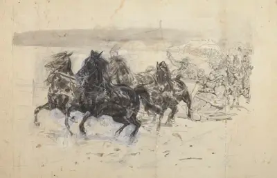 Kulig, szkic do obrazu ‘Karnawał w Polsce’ z 1884 r. av Jozef Chelmonski