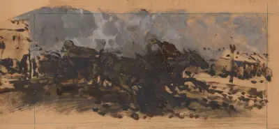 Studium pędzącego zaprzęgu do obrazu ‘Trójka’ z 1875 r. von Jozef Chelmonski