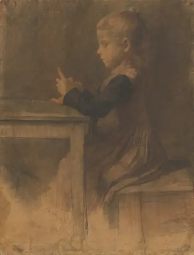 Girl Knitting av Jozef Hanula