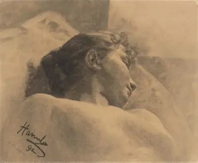 Study of the head of a lying woman av Jozef Hanula