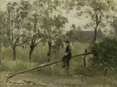 Landjunge auf Zaun von Jozef Israëls
