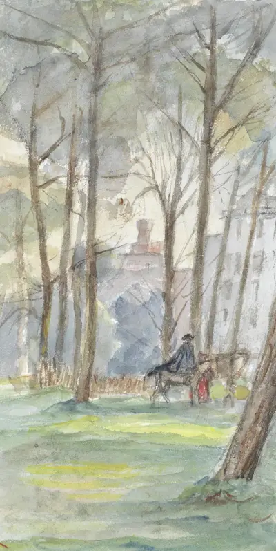 Park met figuren te paard av Jozef Israëls