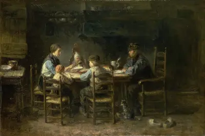 Bondfamilj vid bordet av Jozef Israëls