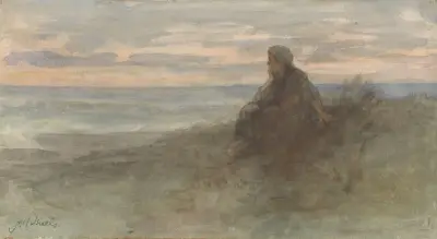 Sittande kvinna på en dyn vid havet av Jozef Israëls
