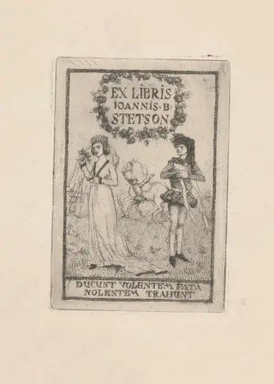 Ex libris för Ioannis B. Stetson – ducent violentem fata nolentem trahunt av Józef Mehoffer