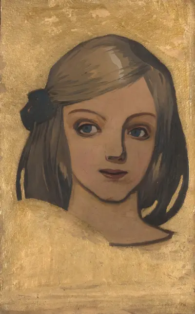 Head of a girl against gold background av Józef Mehoffer