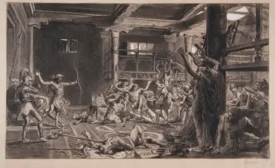 Skiss till målningen 'Odysseus återkomst' av Józef Mehoffer