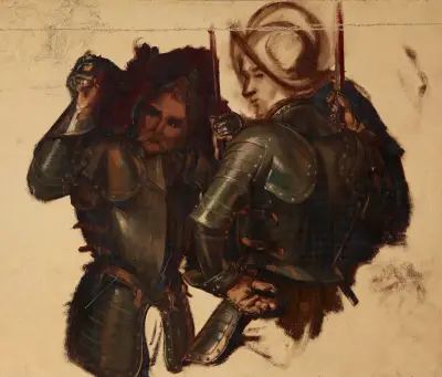Figures of Armoured Guards. Study to the Painting ‘Catherine Jagiellon in Gripsholm Prison’ av Józef Simmler