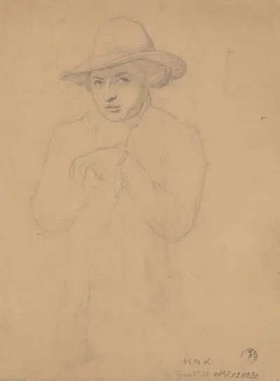 Halvfigur av ung man i hatt av Józef Simmler