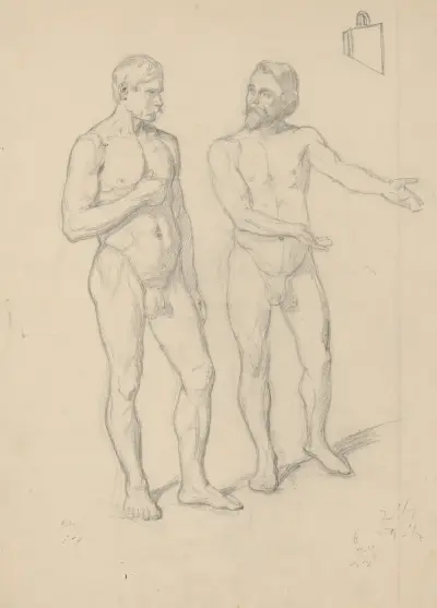 Nude sketches of the figure of King Sigismund I and Hetman Tarnowski in the painting ‘The Upbringing of Sigismund Augustus’ av Józef Simmler