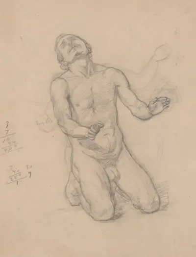 Aktstudie till figuren Sankt Matthias i målningen 'Sankt Matthias martyrium' av Józef Simmler