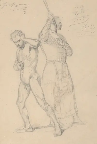 Skizze der Figur des Gniewosz von Dalewice und eines Adligen für das Gemälde „Der Eid der Königin Jadwiga“ von Józef Simmler