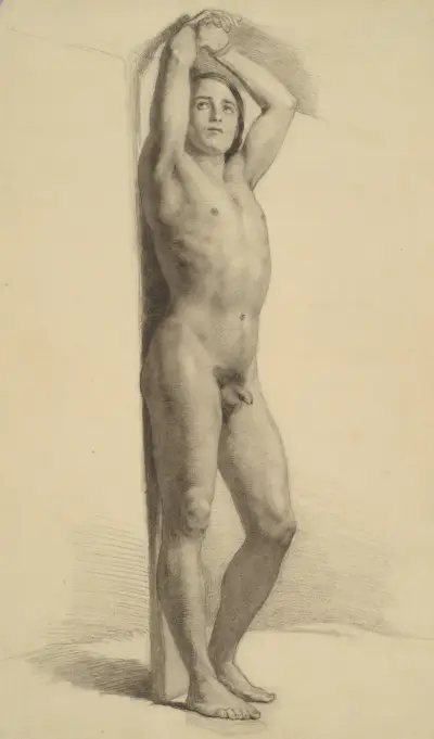 Studie av naken man för figuren St. Sebastian av Józef Simmler