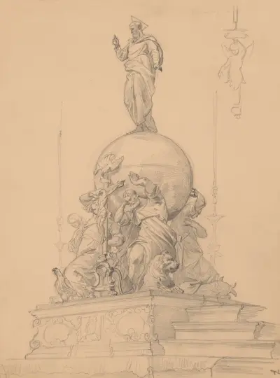 Study of a Sculptural Group with Evangelists Carrying the Globe av Józef Simmler