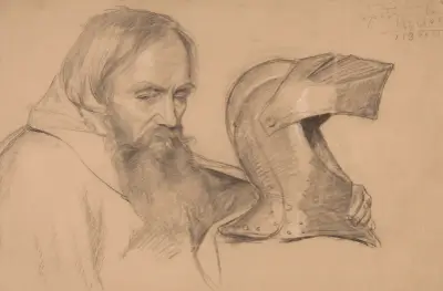 Studie av munkbyst och visir av Józef Simmler