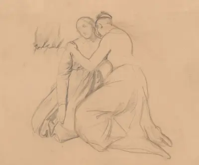 Studie av figuren till gruppen Jungfru Maria och Maria Magdalena till målningen ’Gravläggningen’ av Józef Simmler