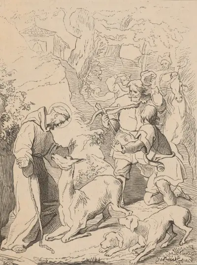 Św. Franciszek z Asyżu (1181 lub 1182 – 1226 Asyż) – Scena z życia św. Franciszka z Asyżu – Ocalenie Łani av Józef Simmler