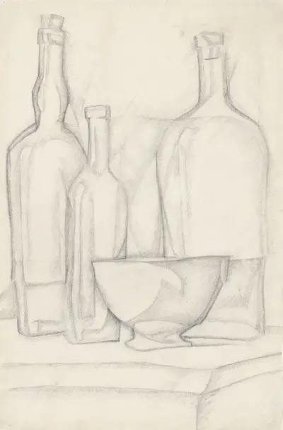 Flaskor och skål av Juan Gris
