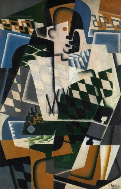 Harlekin med gitarr av Juan Gris