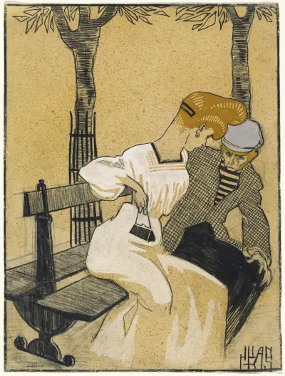 Man and Woman on Bench av Juan Gris