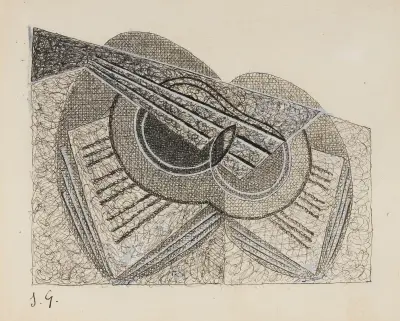 Stilleben med gitarr och notbok av Juan Gris